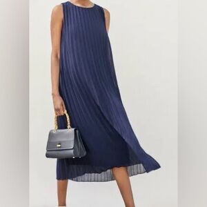 J. McLaughlin Navy Pleated Midi Dress